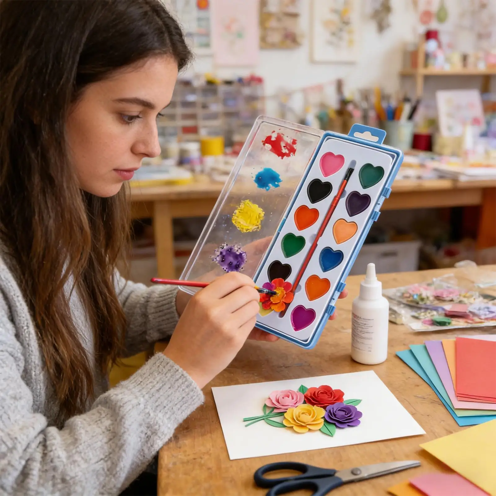 

Набор акварельных красок в форме сердца, моющиеся, нетоксичные, для детей и начинающих, для занятий в классе, домашнего обучения, вечеринок, подарочный набор на День святого Валентина и День рождения