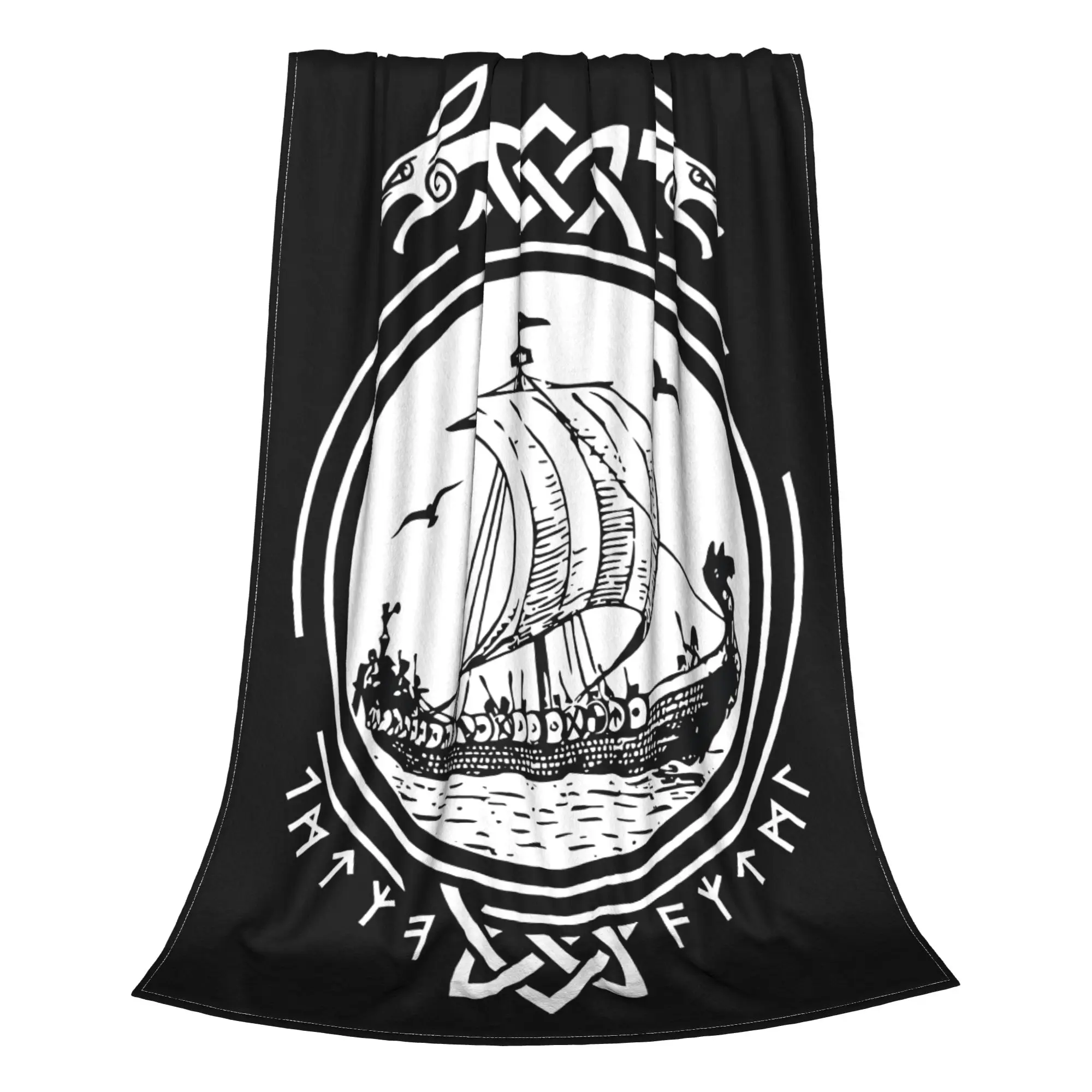 1PC Viking Ship Boat Runes Wikinger Vikings Blanket Throw Blanket  Novelty Warm Blanket All Season Gift