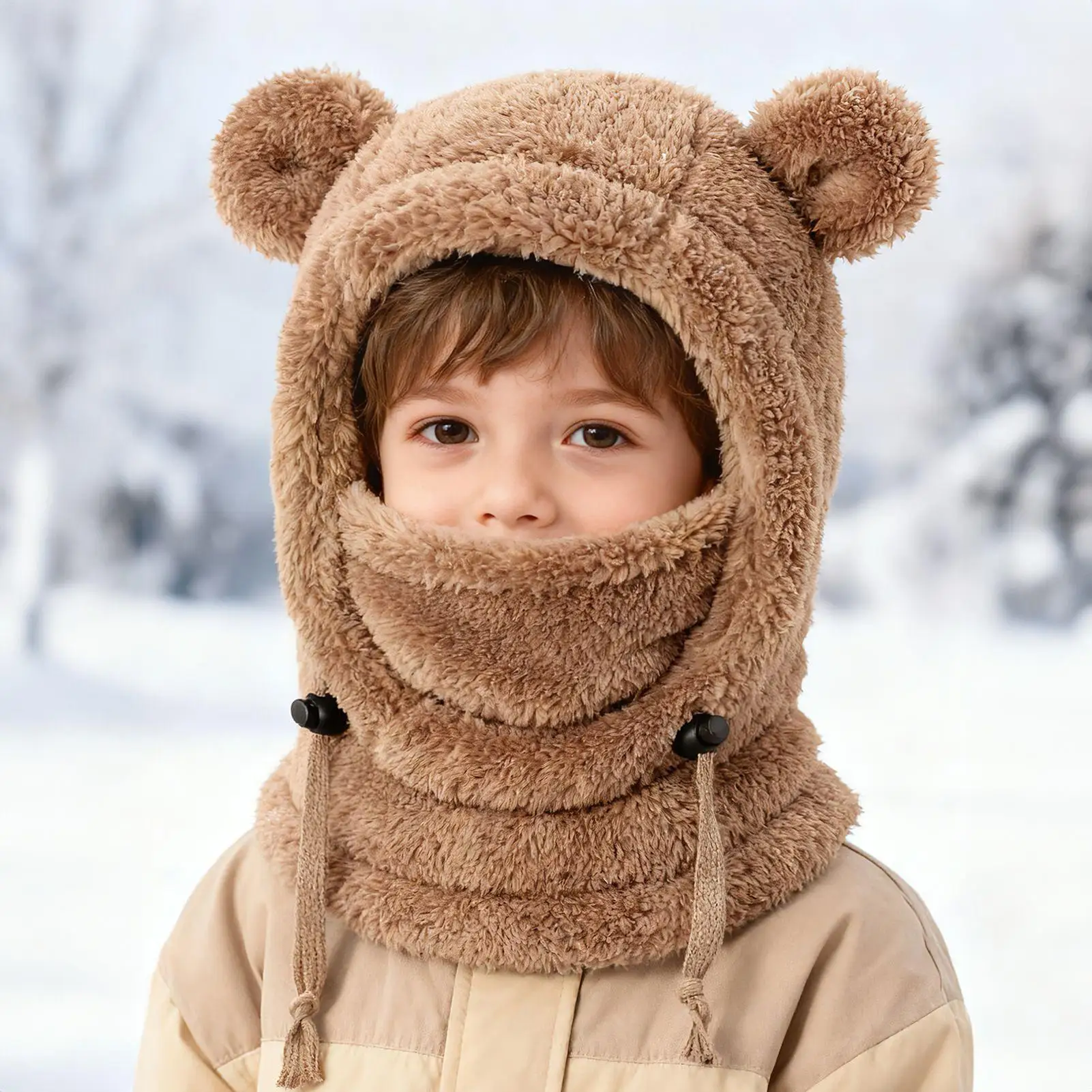 

Kids Winter Face Cover Fleece Warm Headwear Cold Weather Thermal Hat Face Cover For Kids Boys Girls Outdoor Cycling Snowboarding