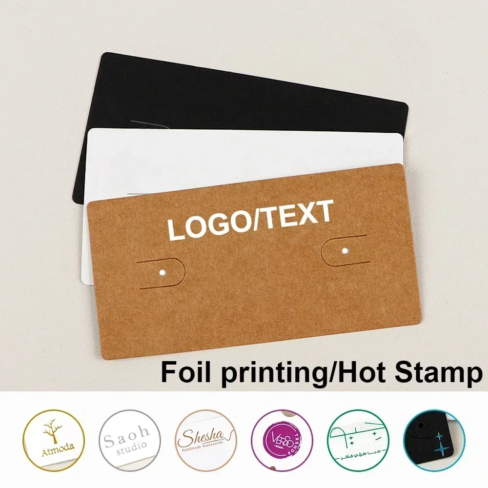 

100PCS Hot Stamp Personalize Shiny Logo Hoop Earrings Cardboard Black Display Holder For Jewelry Making Small Business Packages