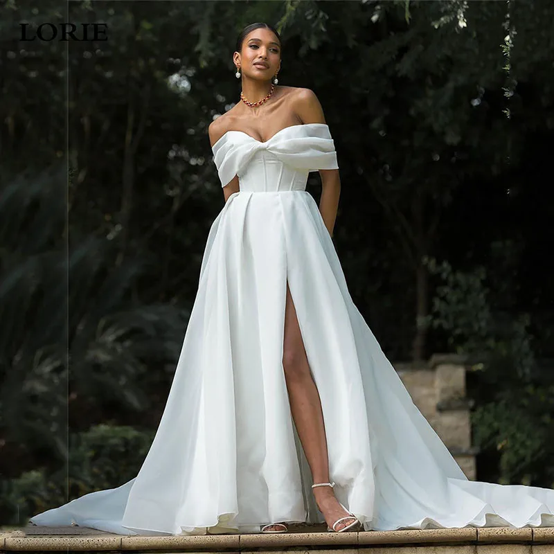 

LORIE Satin Off Shoulder Wedding Dresses A Line Sleeveless Bridal Dress vestidos de novia Elegant Ivory White Wedding Gowns 2024