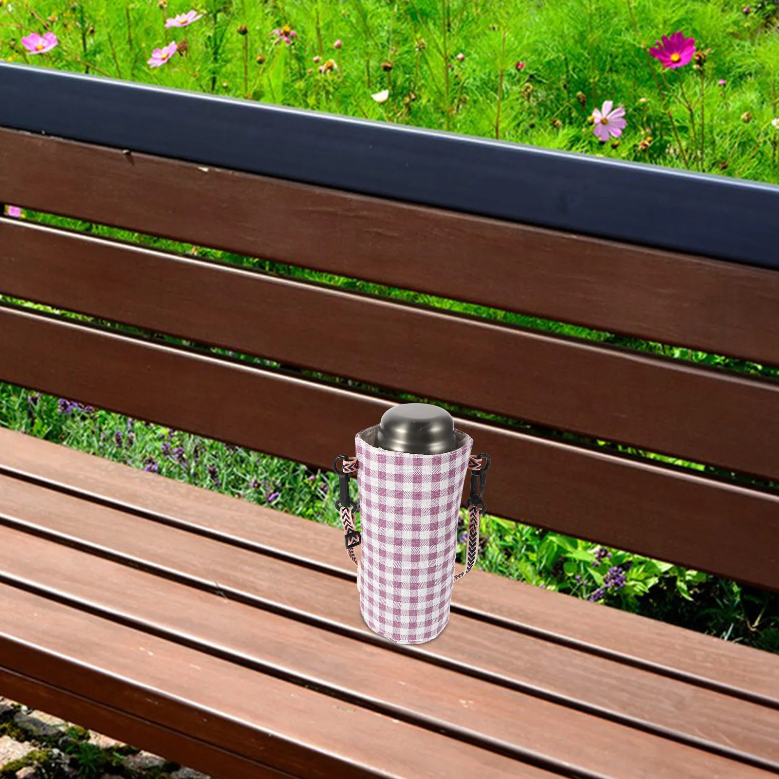 Water Bottles Holder Cotton Linen Insulated Sleeve Adjustable Shoulder Strap Outdoor Hiking Camping Travel Tumbler Bag
