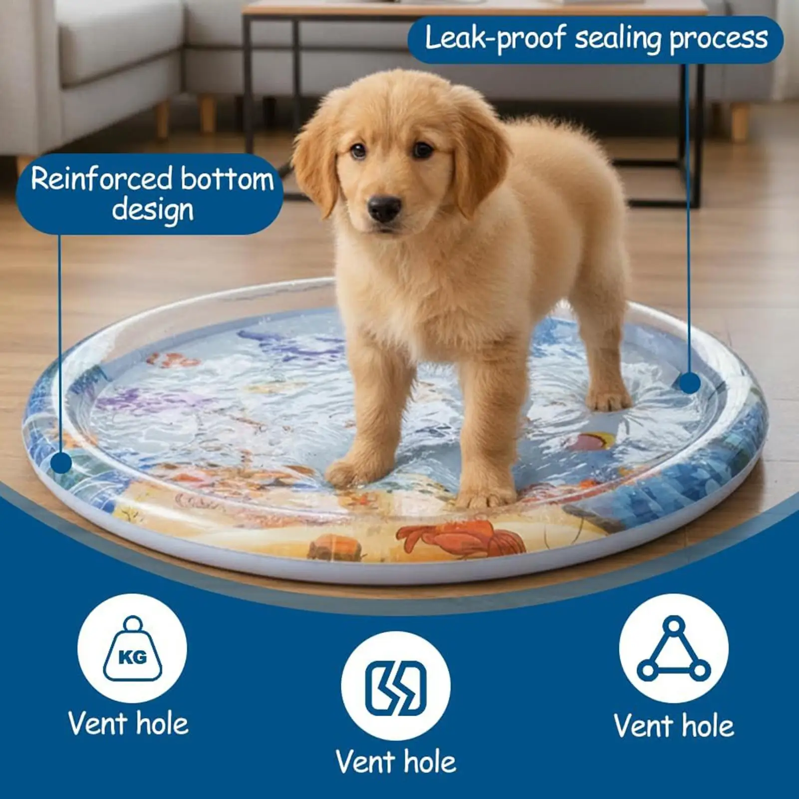 Thicken Interactive Cat Play Mat Water Bed Sensory Pet Supplies for Puppy Kitten Indoor Outdoor Home Living Room Balcony Summer