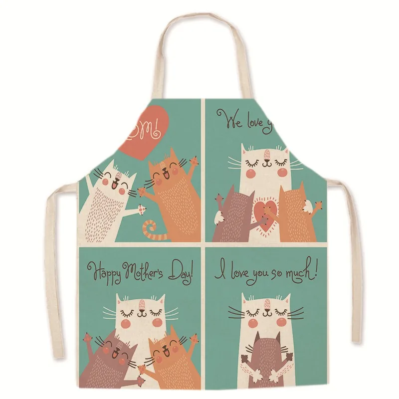 Cartoon cat linen apron home kitchen cooking sleeveless blouse men\'s cooking baking anti-fouling apron