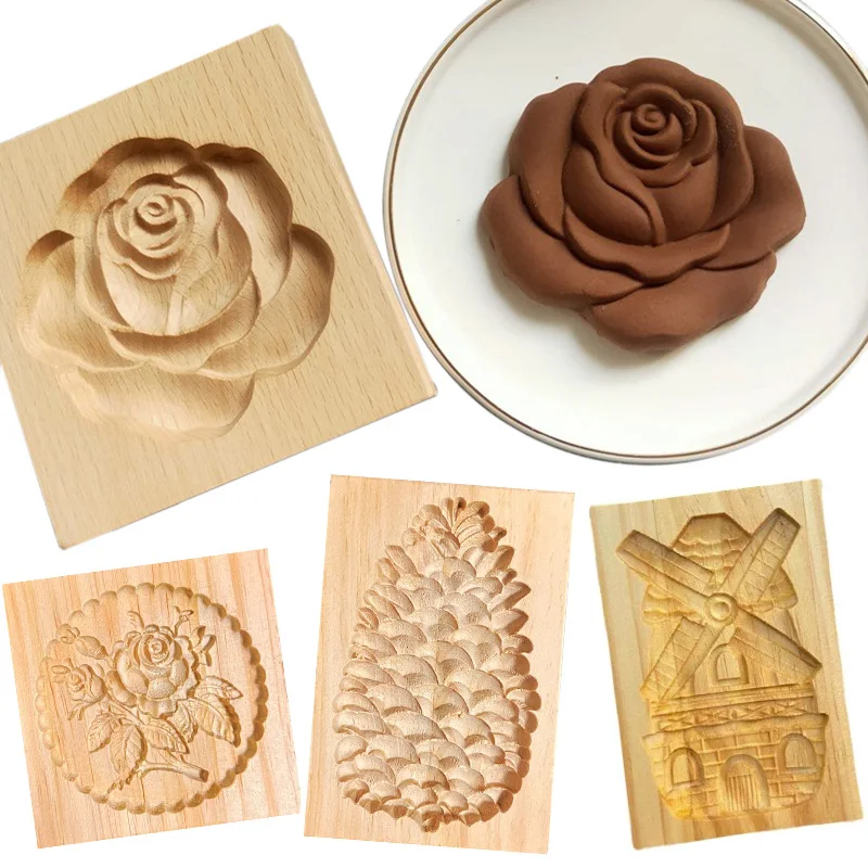 Wooden Cookie Mold Cutter Wooden Gingerbread Cookie Moulds DIY Shortbread Pastry Mold Bakery Gadgets Kitchen Baking Accessories