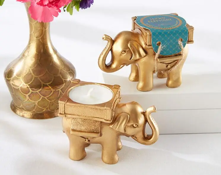 10pcs/lot golden Lucky Elephant Antique Ivory-Finish Tea Light Holder