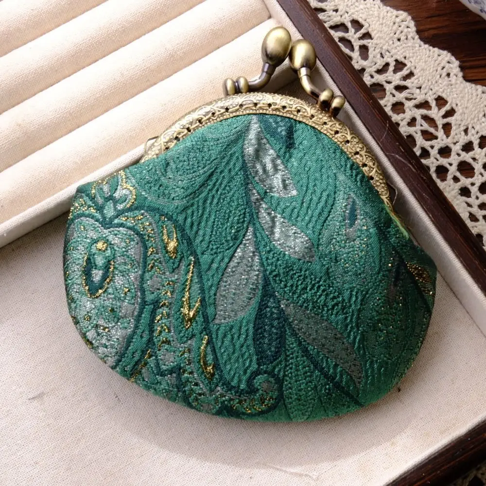 Anti-lost Kiss Lock Coin Purse Thickened Polyester Brocade Mini Pouch Chinese Style Portable Embroidered Small Pocket Necklace