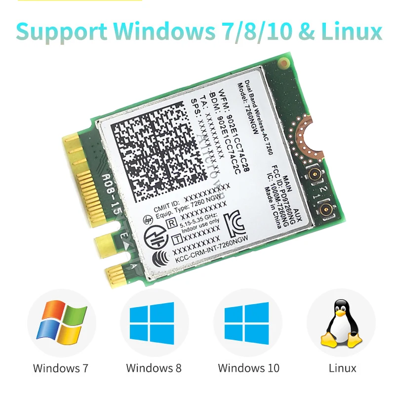 7260NGW M.2 Kartu Nirkabel Wifi 1200Mbps Dual Band 2.4G 5G Bluetooth 4.0 802.11AC Kartu Adaptor dengan Antena untuk Laptop Desktop