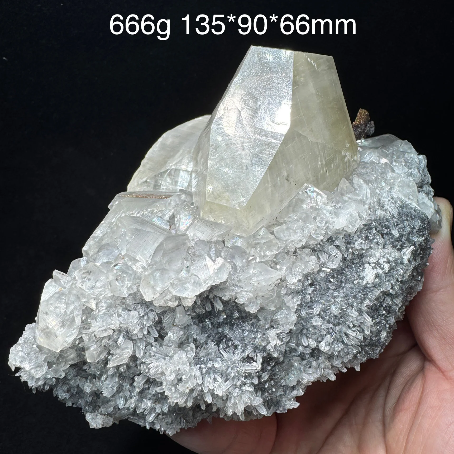 666g Natural Calcite With Crystal Quartz Pyrite Mineral Specimen Healing Stone Home Decor Fluorescent Effect Red