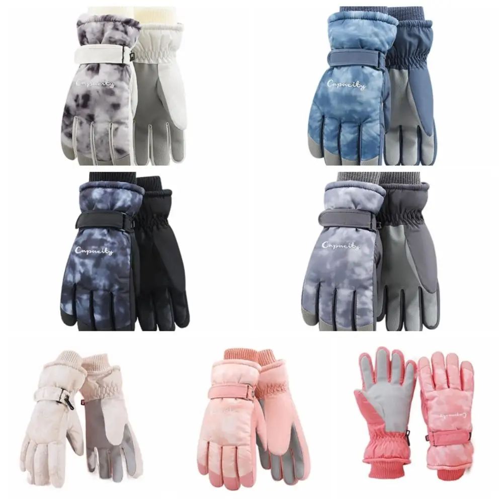 التعادل صبغ الشتاء التزلج قفازات لمس المضادة للانزلاق أفخم قفازات ركوب الخيل الدافئة صوف مبطن يندبروف الدراجات القفاز للنساء