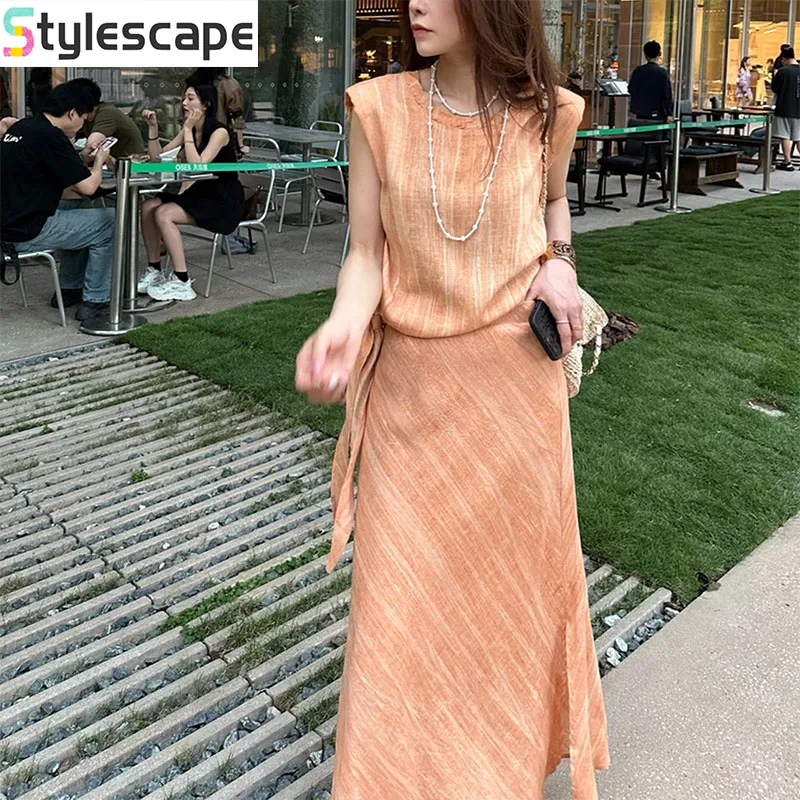 

Large Size Stylish Two-piece Set for Women in Summer 2026, Loose and Fashionable Sleeveless Top and Skirt Set Dress Sets