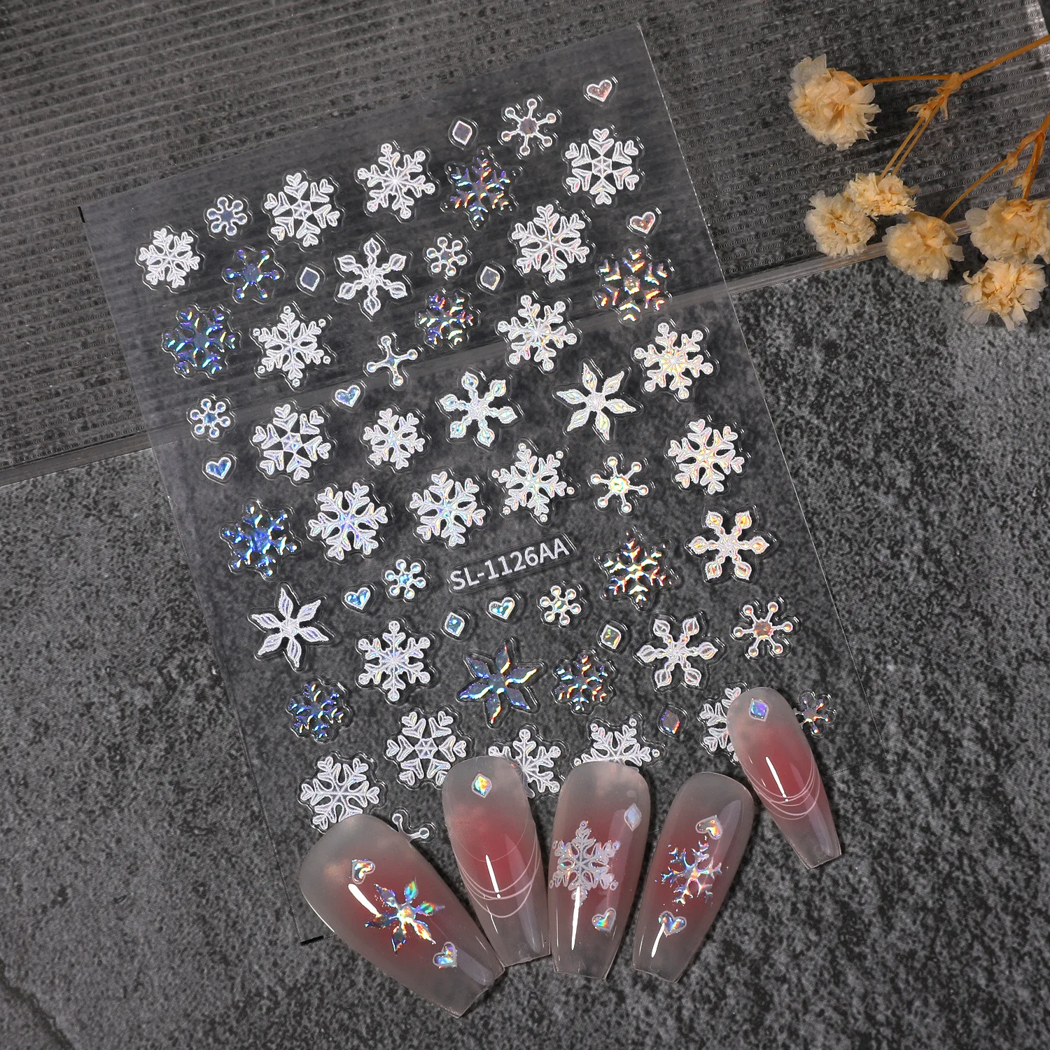 2 uds Navidad brillo láser copo de nieve pegatinas de uñas alivio Aurora gradiente decoración de uñas con