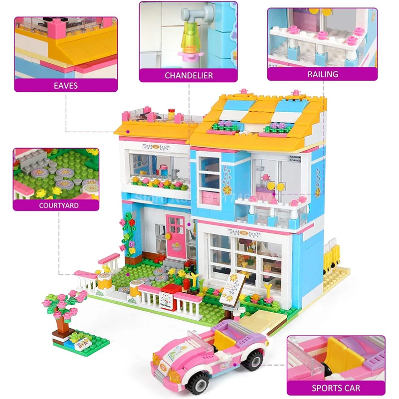 1009Pcs Friends House Building Blocks Family Friends House Building Kit with Sports Car Creative Roleplay Toy Birthday Gift