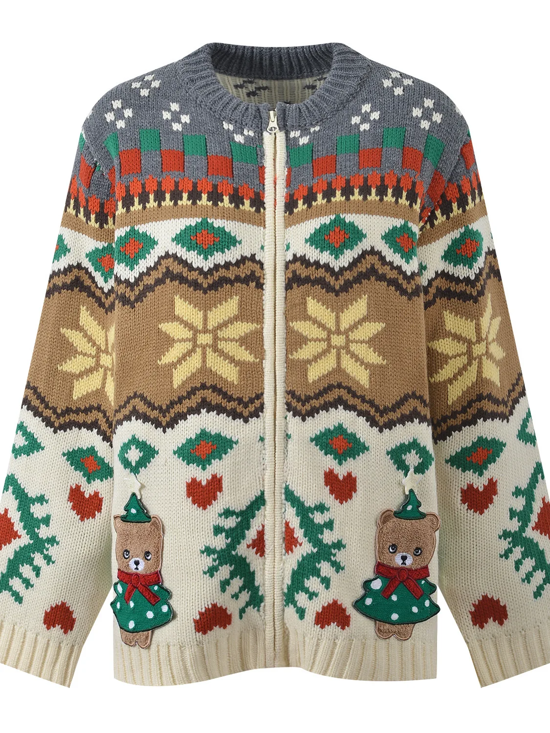 

Повседневный свободный вязаный кардиган-пальто с длинными рукавами, круглым вырезом и молнией, женская верхняя одежда, модный универсальный вариант для осени и зимы, новинка