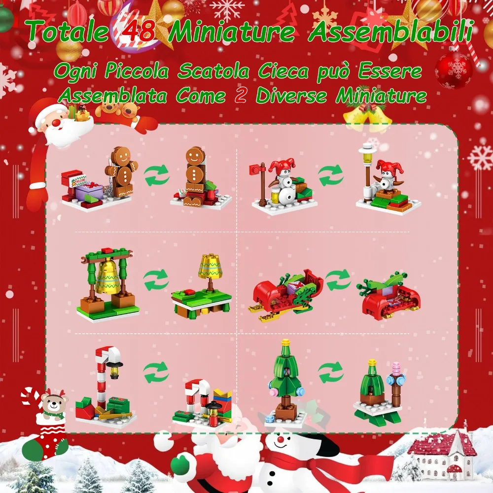 NEW Christmas Block Blind Box 24PCS DIY Christmas Block Mystery Box 24 Day Countdown Calendar Blind Box Christmas Childrens Gift