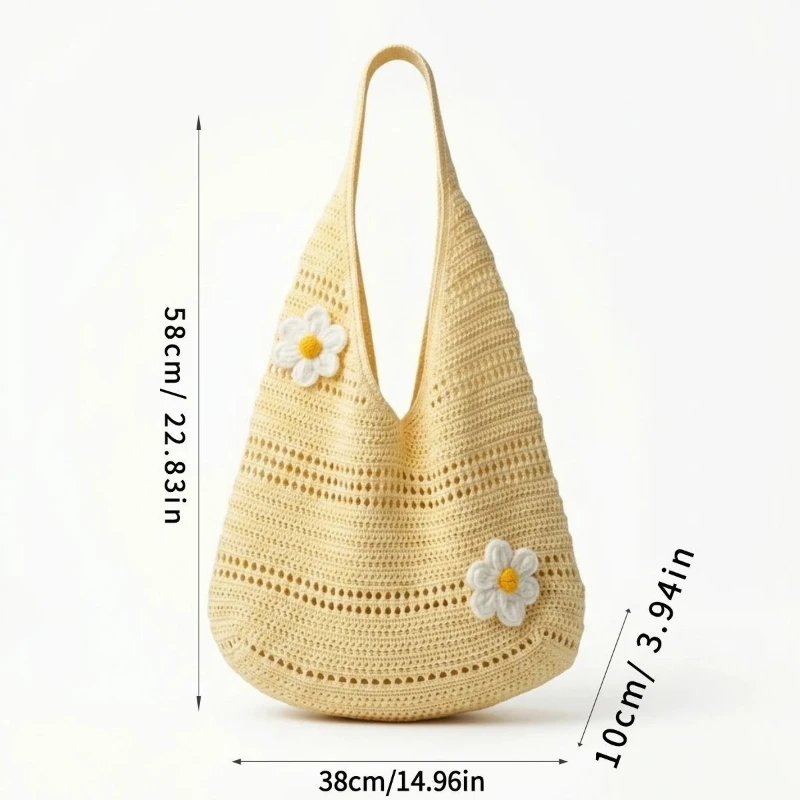 3D-Blumen-Hohlstrick-Umhängetasche, Koreanische Damen-Handtasche in Süßer, Niedlicher Einfarbiger Ausführung, für Pendeln und Freizeitreisen – Detail 1
