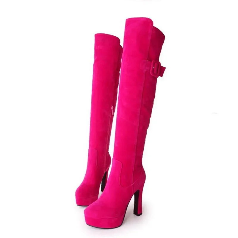 winter New pattern fashion Round head gules Sweet High-heeled Over knee Thin leg Boots Add wool Keep warm Fine heel Women Boots