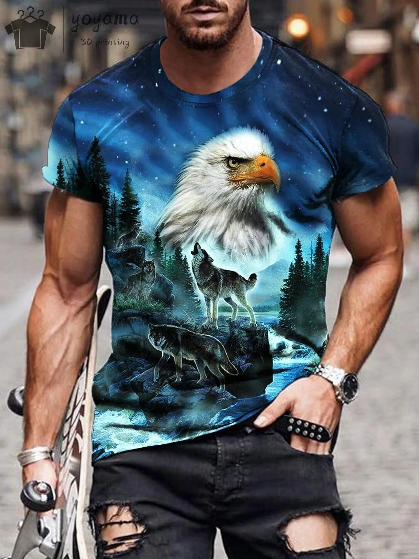 Men\'s T Shirts Vintage Animal Eagle 3d Printed Casual Short Sleeve Tee Shirt Fashion Outfits Streetwear O Neck Oversized Tops