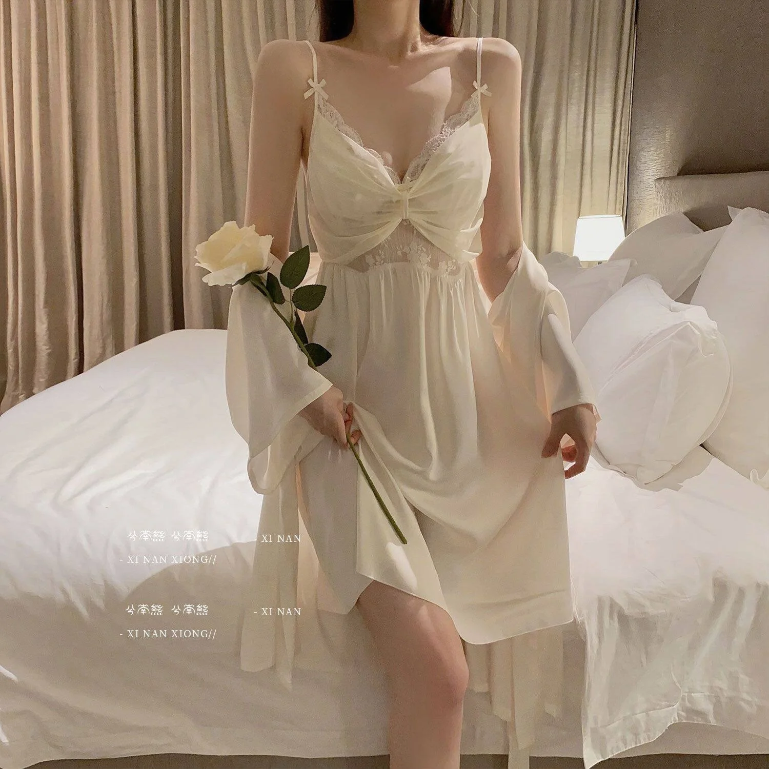2pcsThin Lace Sexy sweet Home Clothes Live Broadcast Delivery V-neck Sleeveless Casual Women Summer Ice Silk Sleepwear2pcs