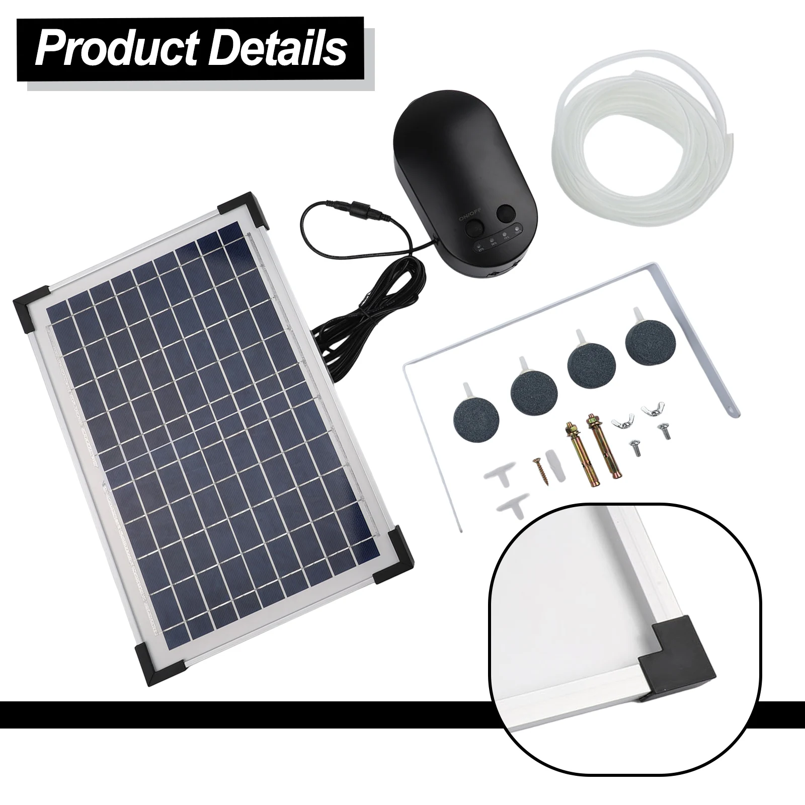 Fish Tank Oxygenator Aquarium Aerator 15W Solar Power Adjustable Solar Panel Adjustable Solar Panel Pump Air Stones