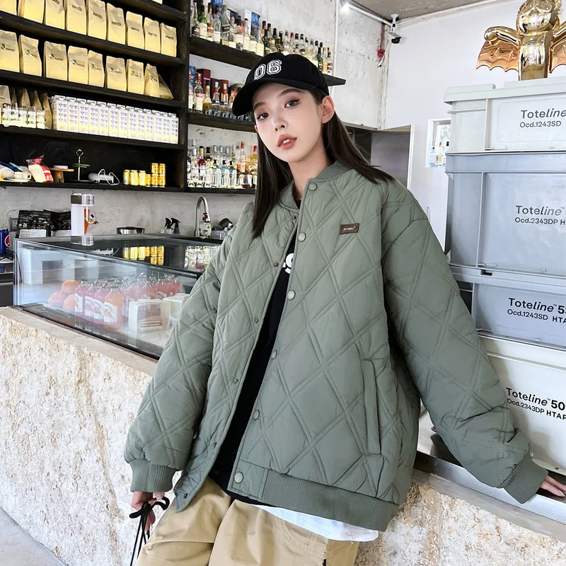 

Autumn and Winter New Baseball Uniform Jacket Vintage Loose Diamond Plaid Coat