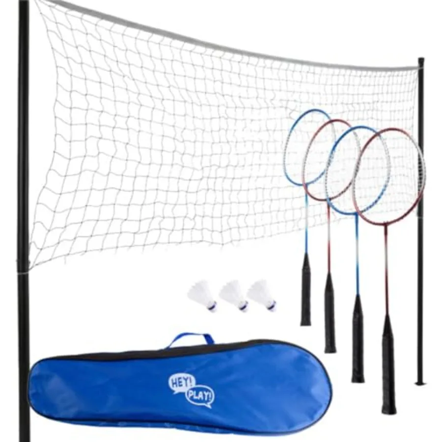 

Badminton Set - Backyard Games Include 4 Badminton Rackets 3 Birdies Regulation-Size Net with Pole Stakes and Carry Bag - Outdo