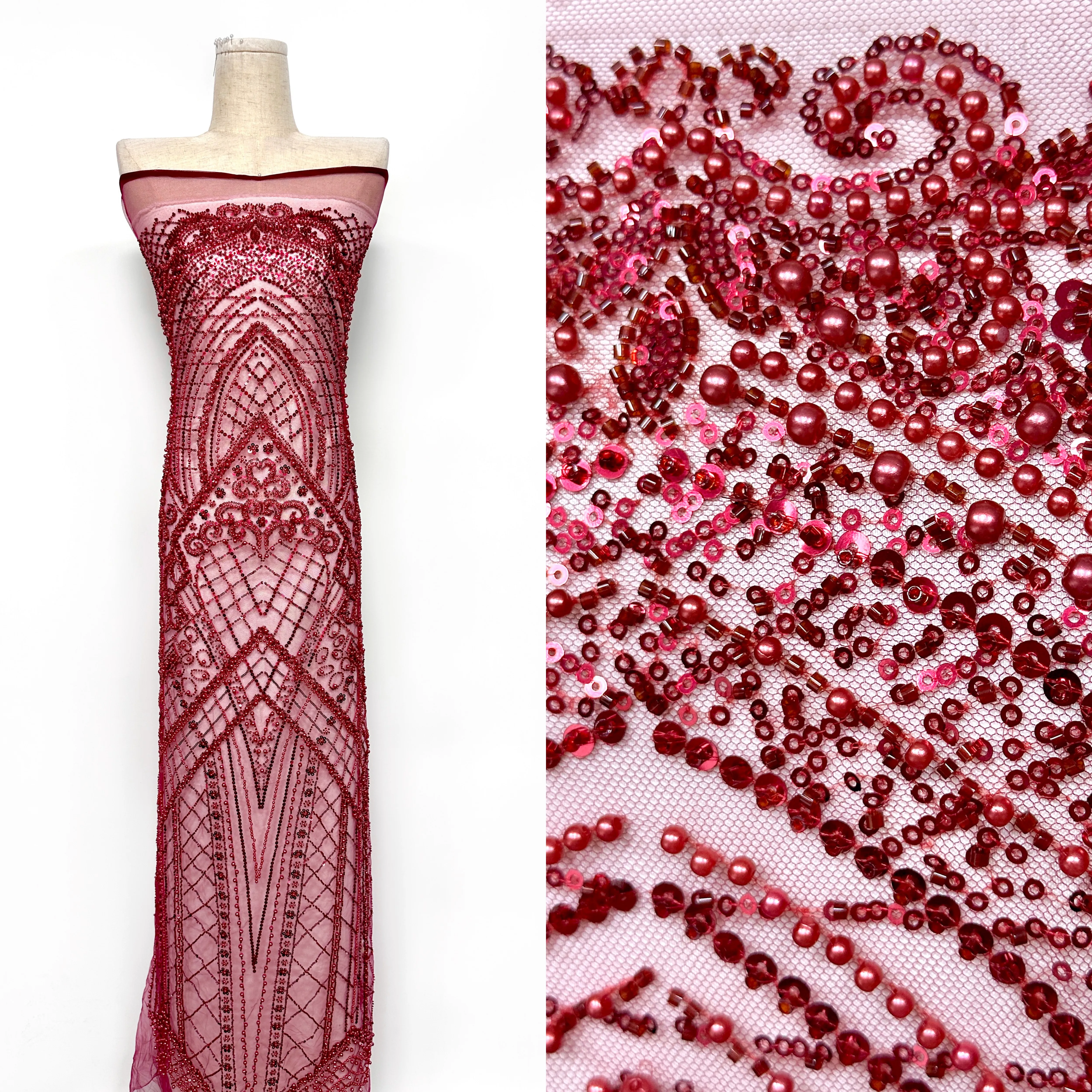 

Bridal French Net Lace Fabric with European Beads Sequins Nigerian Style African Groom Mesh Tulle for Women's Dresses