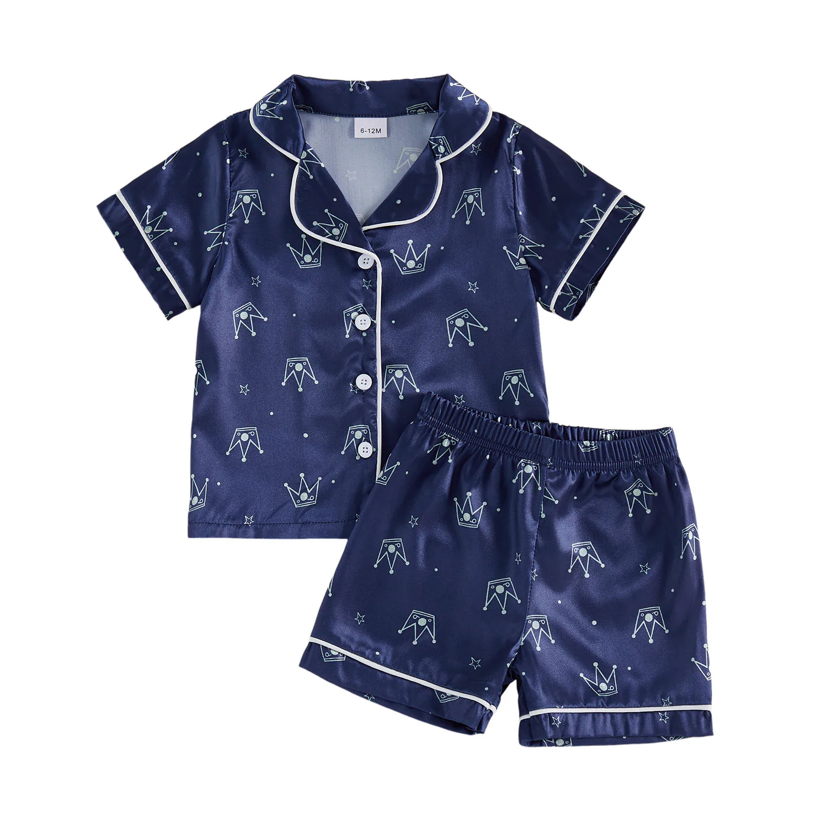 Toddler Baby Summer Satin Pajamas Sets Cute Crowns/Animals/Fruits Printed Short Sleeve Tops with Shorts 2Pcs Sleepwear