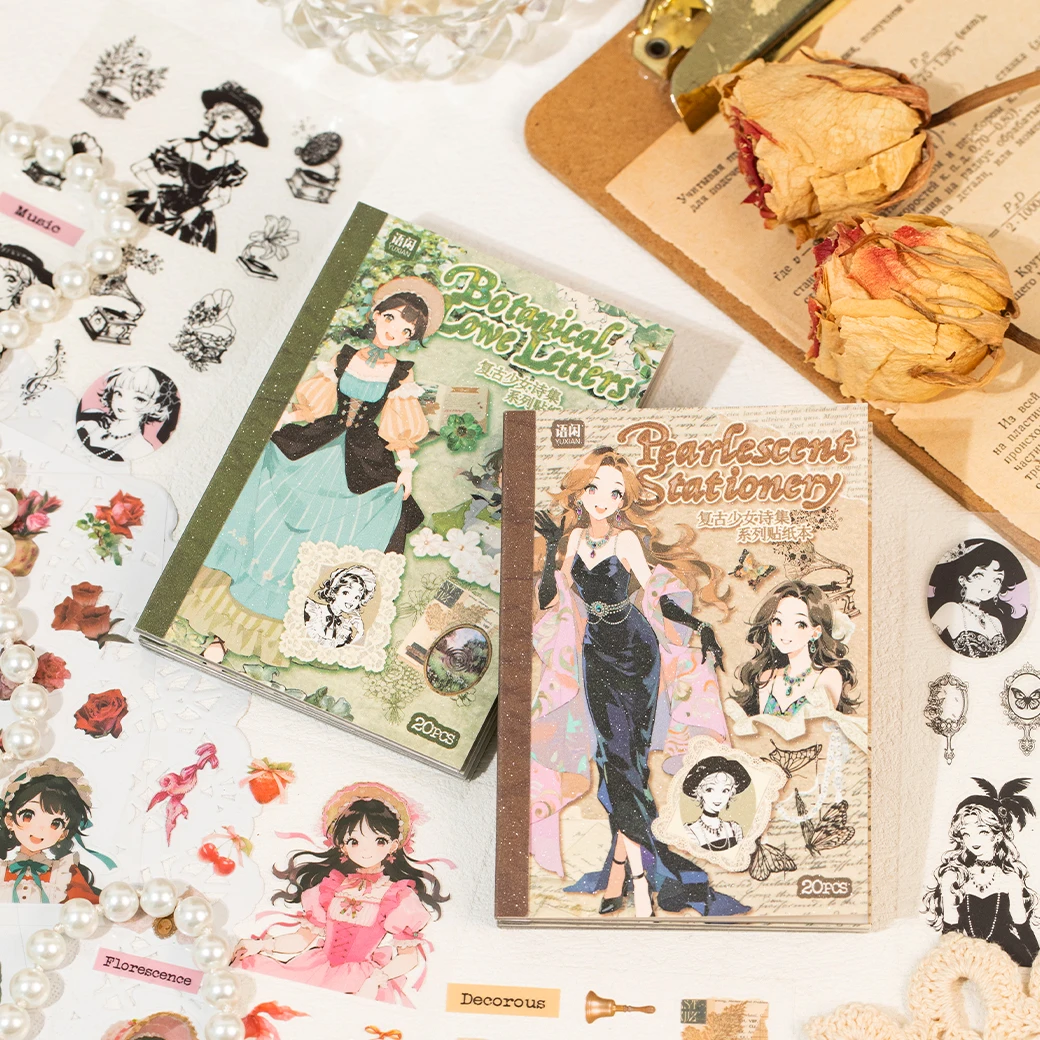 

JIAMEI 20sheets Girl Poetry Collection Retro Character PET Die cut Sticker Book DIY Diary Scrapbook Aesthetic Stationery Sticker