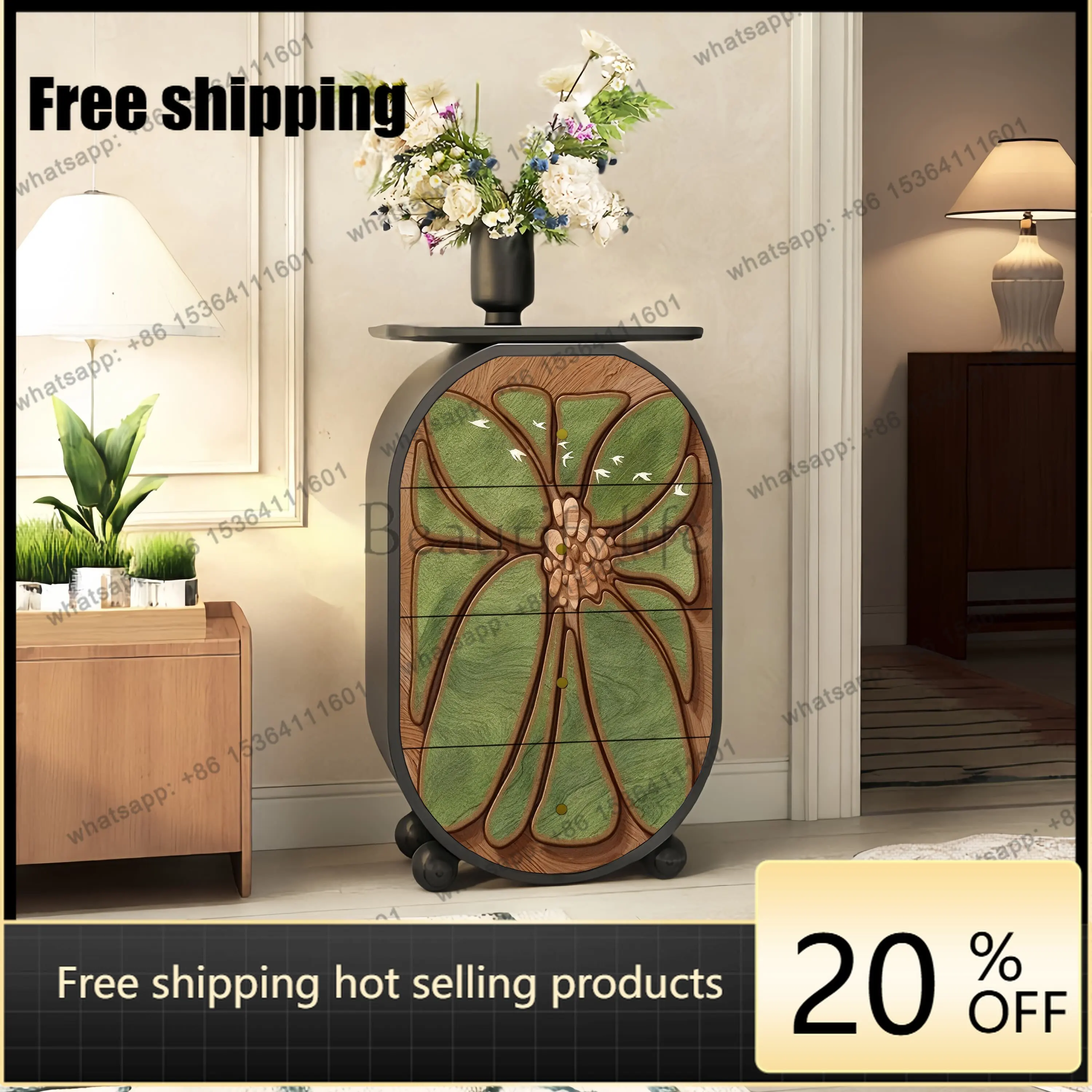 

LD French light luxury solid wood living room four-chest sofa floor-to-ceiling bedside locker