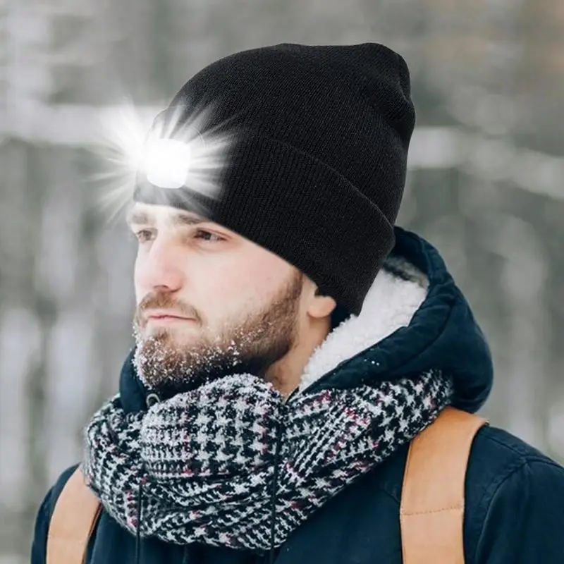 LED Beanie with Light Unisex Warm Winter Hat Unisex LED Hat with Flashlight Beanie Hat Flashlight Fishing Camping Night Hat