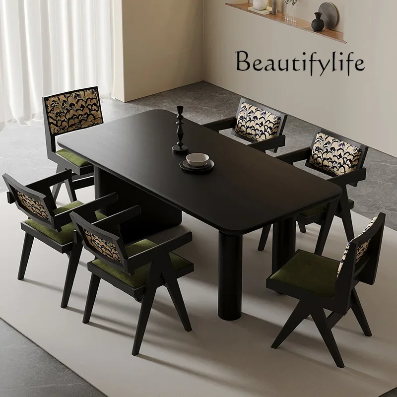 French retro solid wood dining table wabi family rectangular dining table Nordic medieval table