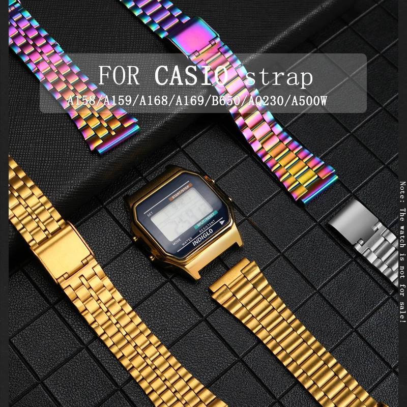 

High quality Steel Watchband for CASIO A158/A159W-N1/A168/A169/B650/AQ230/700 Classic Small Square Silver Block 18mm Metal Strap