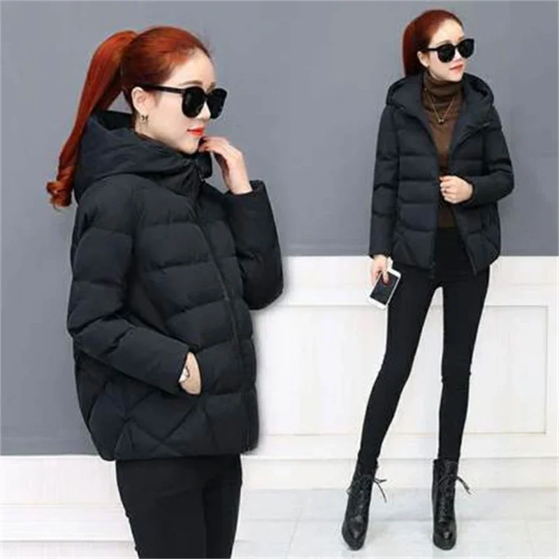 New Black Fashion Puffer Coats Winter Hooded Cotton Coat Loose Jackets Women Short Down Cotton Jacket Casual Female Outwear