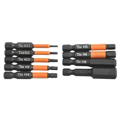 9pcs/set 1/4 Inch Alloy Steel Hexagon Screwdriver Bits With Magnetic Hand Tools Accessories H1.5 H 2.0 H 2.5 H3 H4 H5 H6 H8 H10