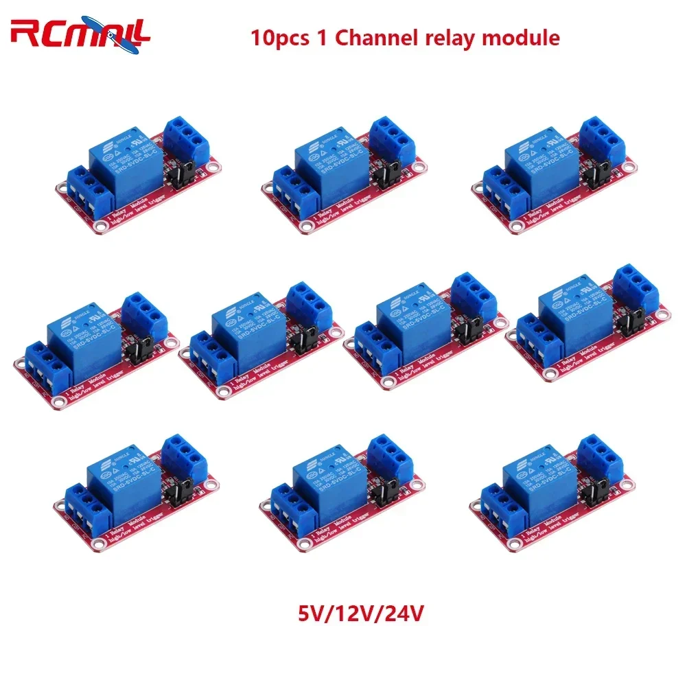 

RCmall 10PCS 1 Channel Relay Module High Low Level with Optocoupler Isolation 5V 12V 24V Relay Expansion Board for Arduino