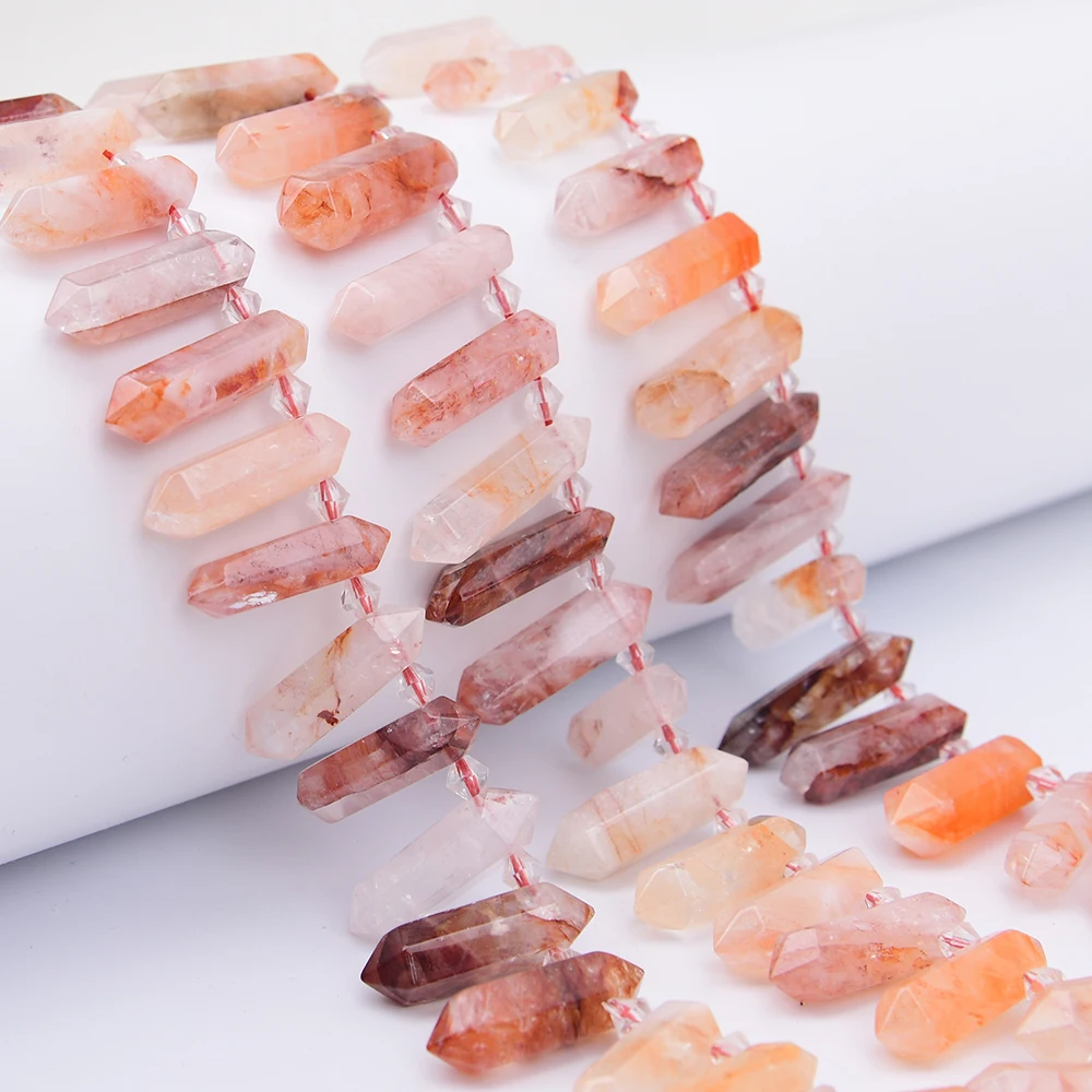 

APDGG Natural Red Rutilated Quartz Cylinder Cut Top-drilled Stone Loose Beads 15.5'' Strand Jewelry Making DIY