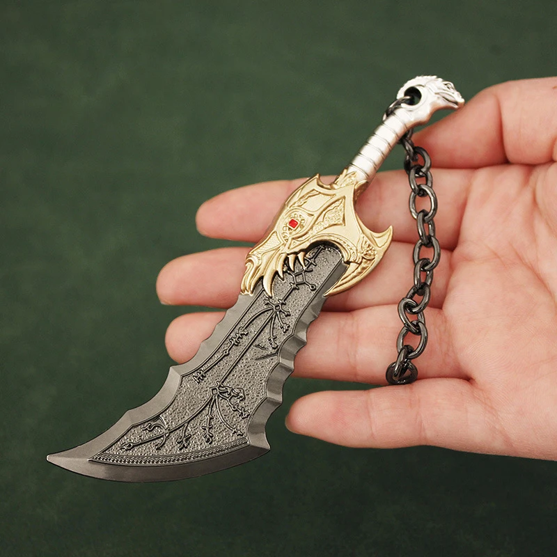 

13cm Blades of Chaos Kratos Sword Keychain Game Peripheral God of War Weapon Metal Real Steel Katana Sword Model Gifts for Boys