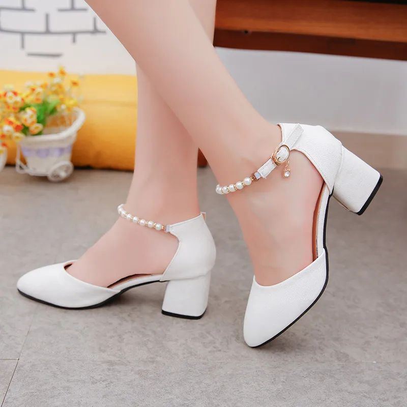 Luxury Pumps Women Wedding Bride Spring Summer Female Shoes Shallow Baotou Sandals Rough With 6cm High Heels Thick Middle Heel