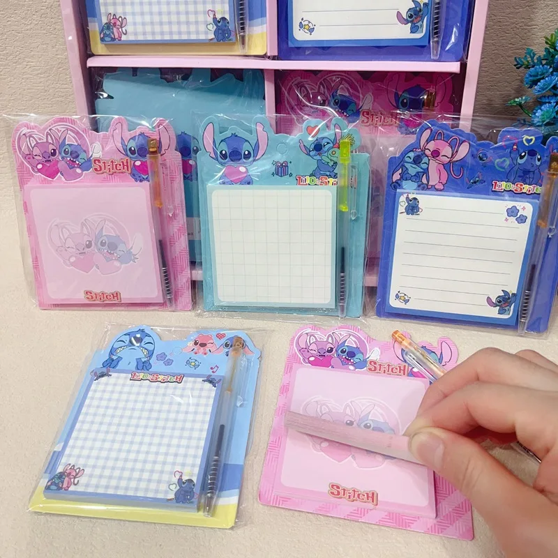disney stitch Notepad, portable notebook, message note, with pen, cute and portable, for study, home and office supplies