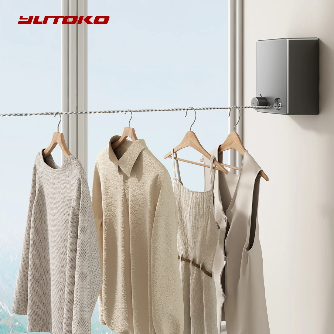 

Retractable Clothesline Clothes Drying Rack For Household Stainless Seel Pull-Out Clothes-Drying Machine Rope Space-Saving