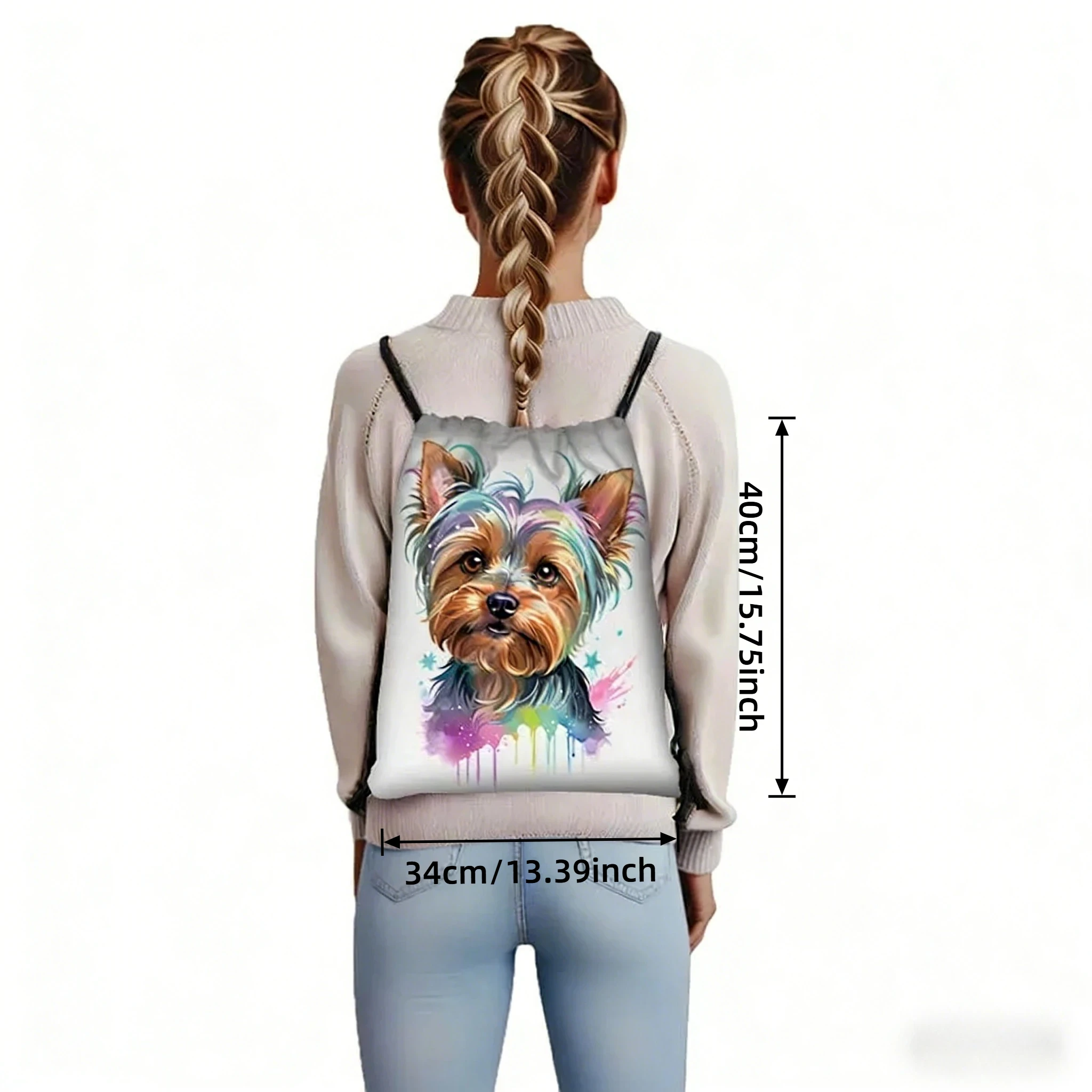 Cute Cartoon Puppy Print Drawstring Backpack, Lightweight Kids School Bookbag, Large Capacity Sports Storage Bag
