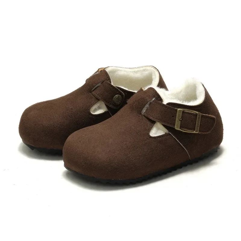 Winter Children Baby Boots Boys Girls Warm Non-slip Casual Cotton Shoes Kids Thickened Padded Retro Buckle Soft Clogs Flat Shoes