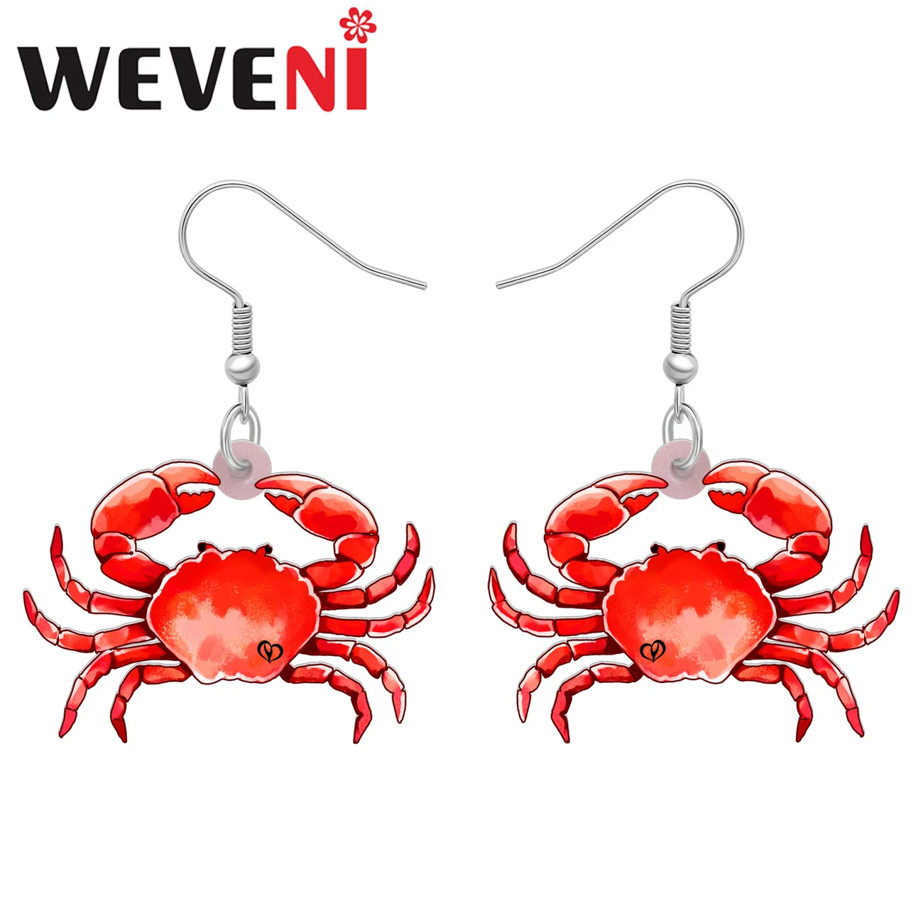 Weveni Acrylic Cooked Red Crab Earrings Cute Biological Dangle Drop Decorations Charms For Women Teens Girls Jewelry Accessories