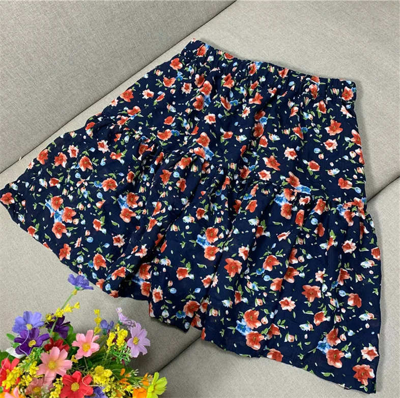 2024 New Women Spring Print chiffon Skirts sweet Boho Pleated ruffled skirts Plus size Korean Flower party skirts M-5XL 6XL 7XL