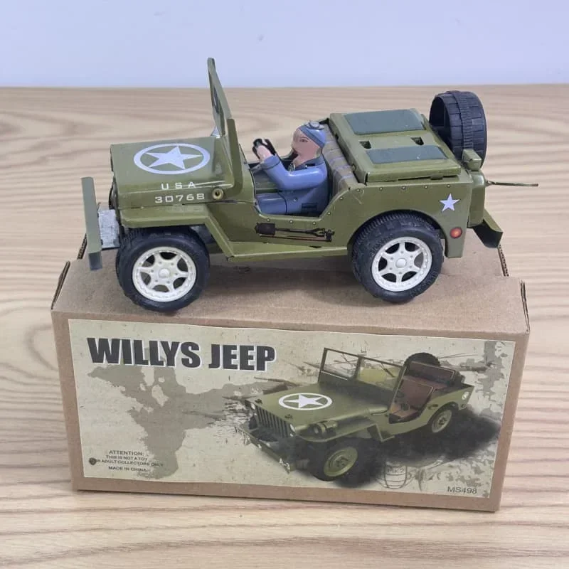 

Retro Clockwork Toy Metal Tin Jeep Car Model Mechanical Toy Series Clock Toy Character Model Children's Gift