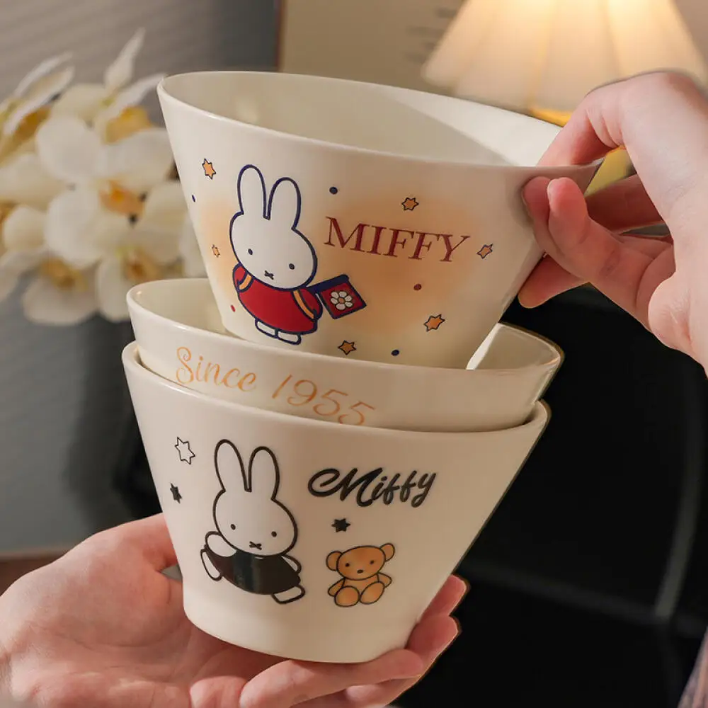 Miffy Kawaii Rabbit Ceramic Bowl Set Rabbit Bear Pattern Porcelain Bowls For Rice Noodle Soup Tableware Set For Home Kitchen