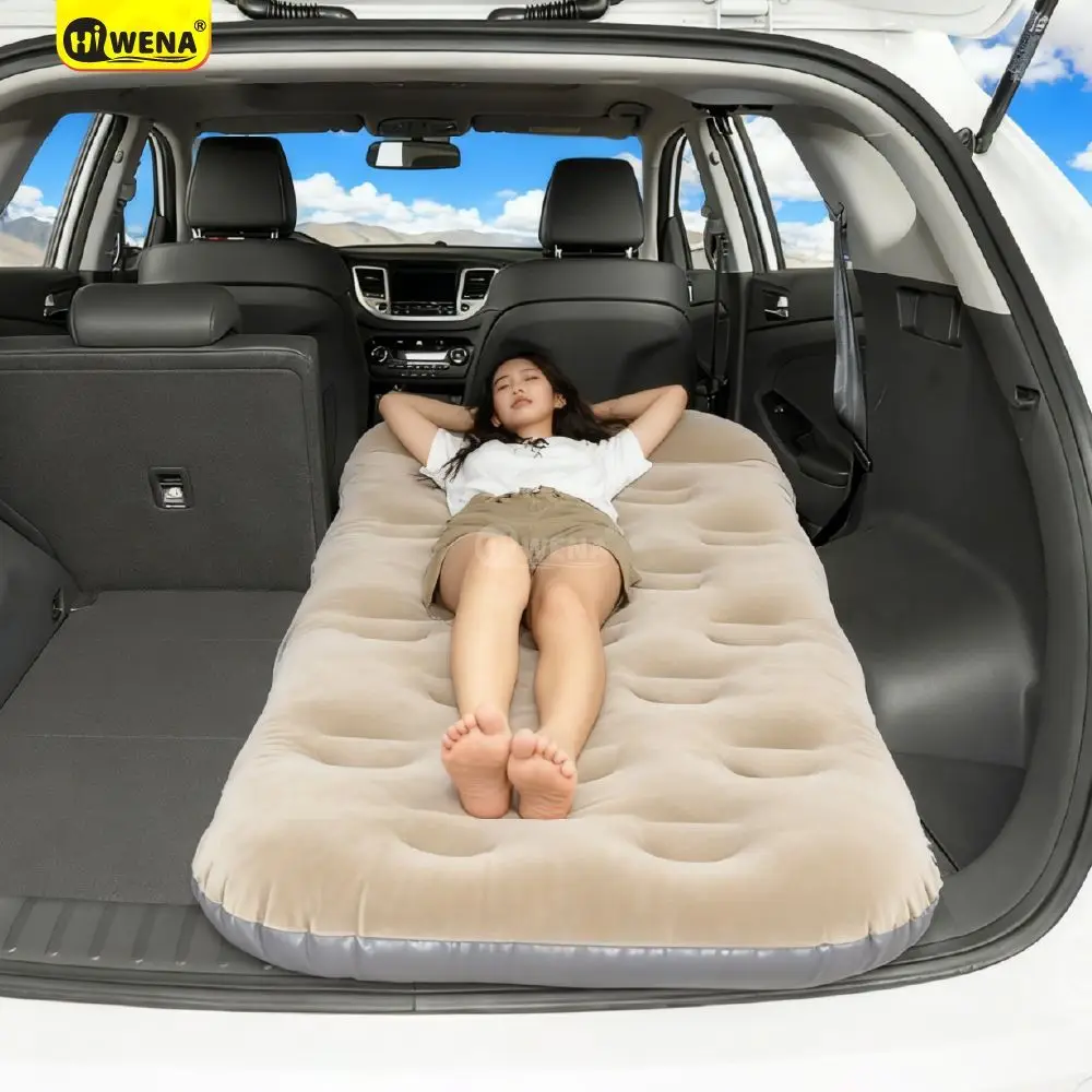 Portable Inflatable Bed Single New Car Ultra-thin Air Cushion Bed Travel Camping Thickened Flocking Belt Pillow Lunch Break