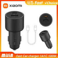 NEW Original Xiaomi Car Charger 100W Dual USB Type-C Charge Wireless Mi Car Charger 100W USB-A USB-C Dual Output LED Power
