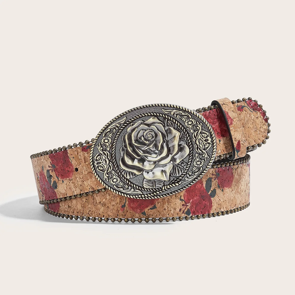 Retro Rose Design Bronzen Kralen Niche Damesmode Riem Accessoires Jeans Gedrukte Riem